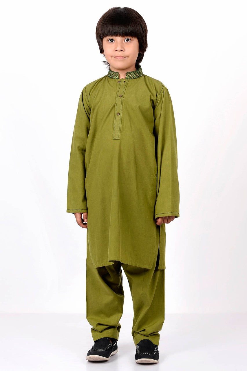 Ready to Wear Embroidered Kurta Shalwar For Boys - Green - LB1592