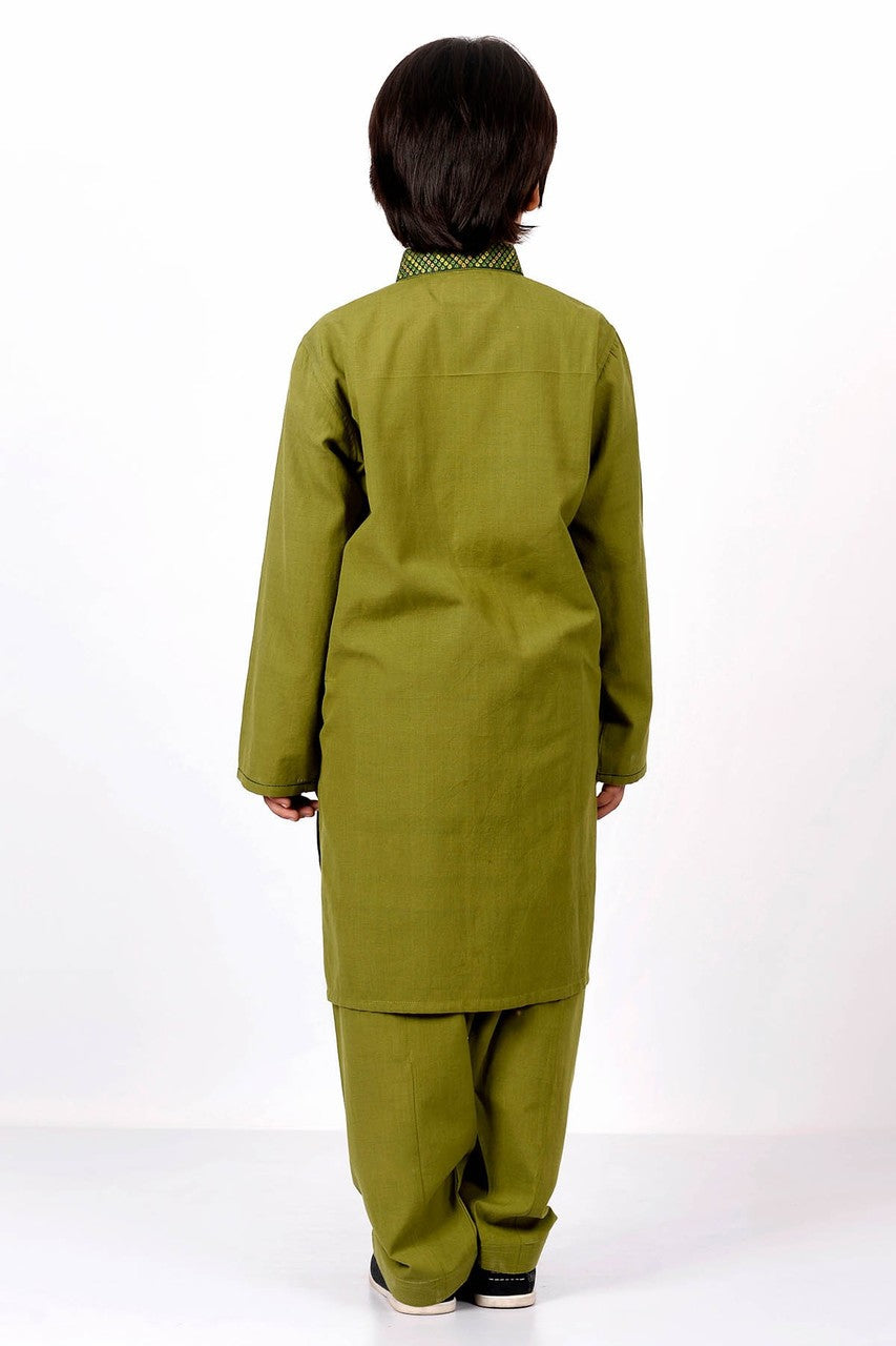 Ready to Wear Embroidered Kurta Shalwar For Boys - Green - LB1592