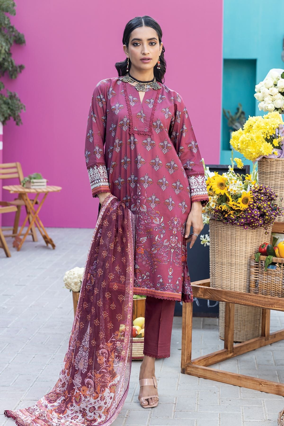 Khaadi 3 Piece Custom Stitched Suit - Purple - LB285623