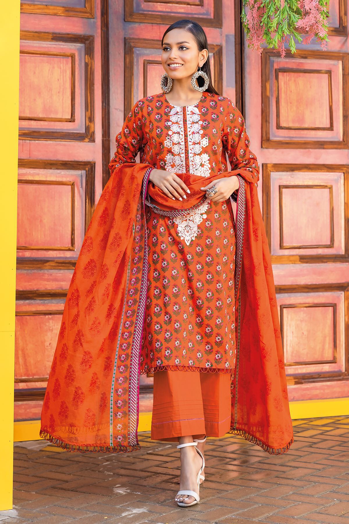 Khaadi 3 Piece Custom Stitched Suit - Orange - LB285612