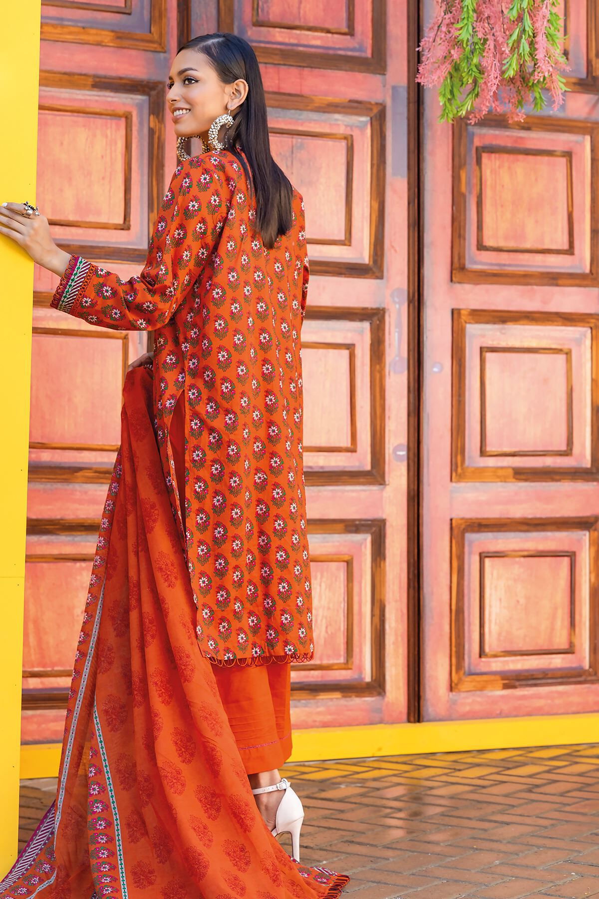 Khaadi 3 Piece Custom Stitched Suit - Orange - LB285612