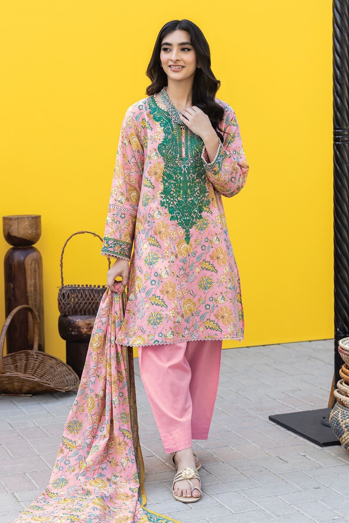 Khaadi 3 Piece Custom Stitched Suit - Pink - LB285567