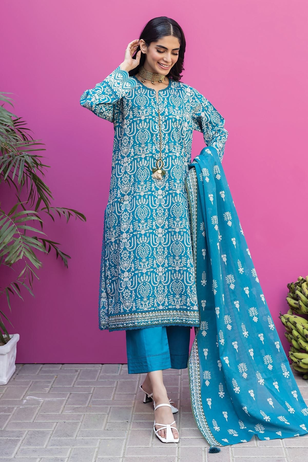 Khaadi 3 Piece Custom Stitched Suit - Blue - LB285569