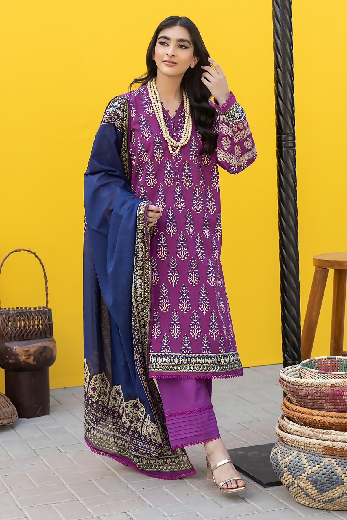 Khaadi 3 Piece Custom Stitched Suit - Purple - LB285570