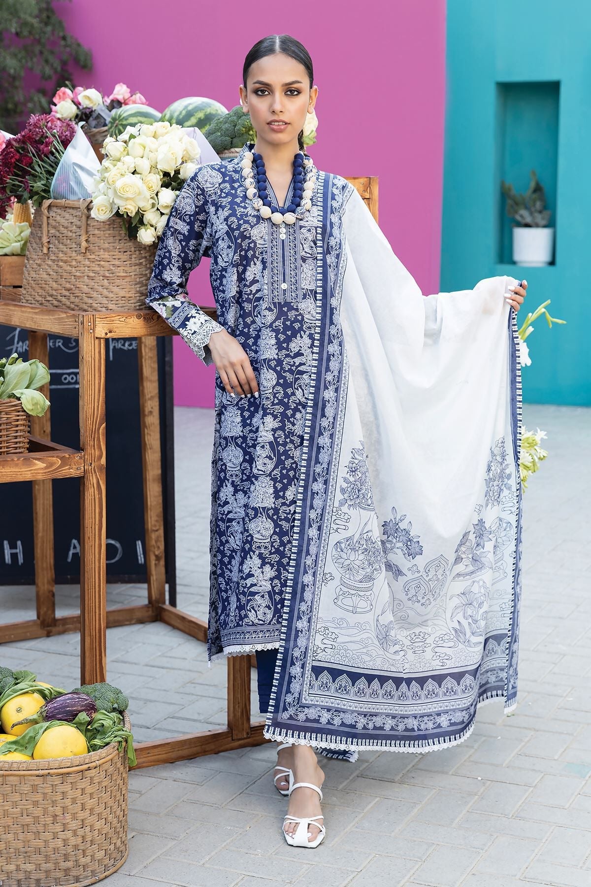 Khaadi 3 Piece Custom Stitched Suit - Blue - LB285605