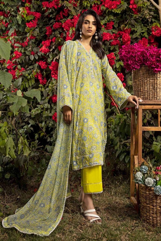 Gul Ahmed 3 Piece Custom Stitched Suit - Green - LB286234