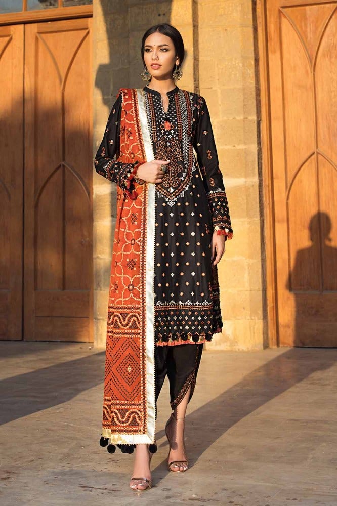 Gul Ahmed 3 Piece Custom Stitched Suit - Black - LB286391