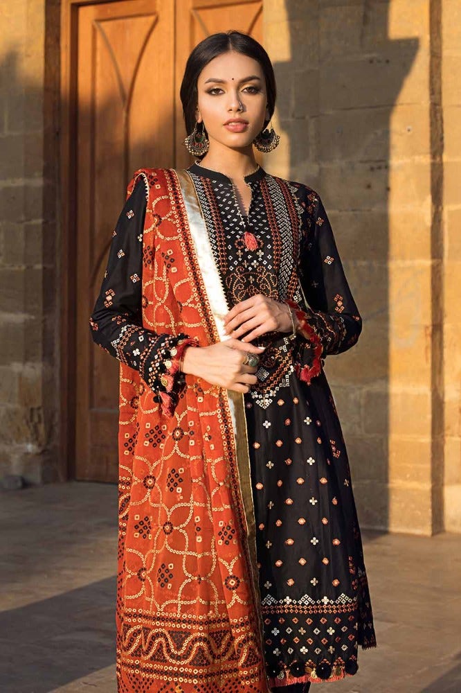 Gul Ahmed 3 Piece Custom Stitched Suit - Black - LB286391