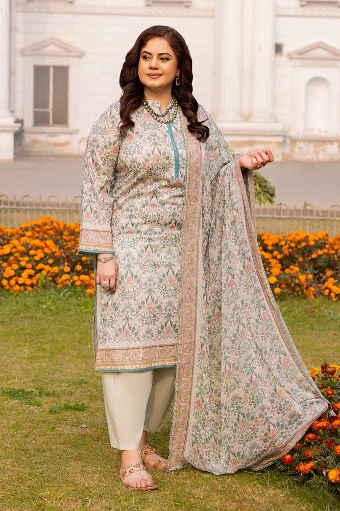 Gul Ahmed 3 Piece Custom Stitched Suit - Beige - LB286328