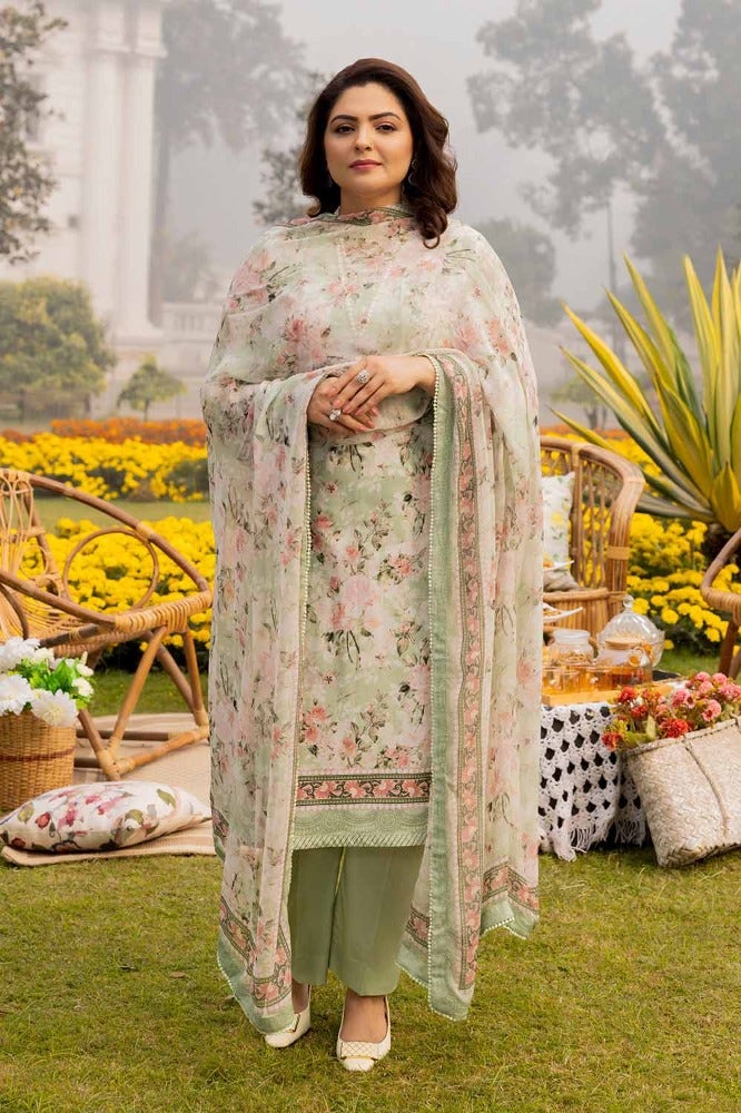 Gul Ahmed 3 Piece Custom Stitched Suit - Green - LB286326