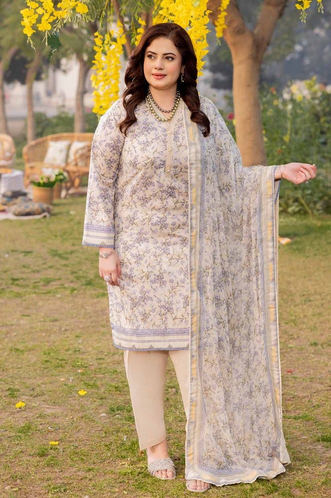 Gul Ahmed 3 Piece Custom Stitched Suit - Beige - LB286327