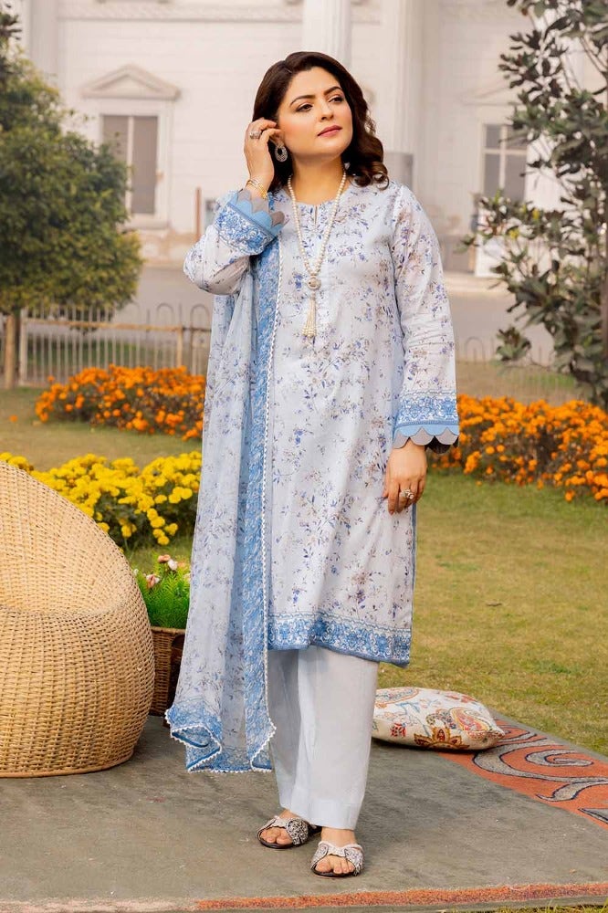 Gul Ahmed 3 Piece Custom Stitched Suit - Blue - LB286329