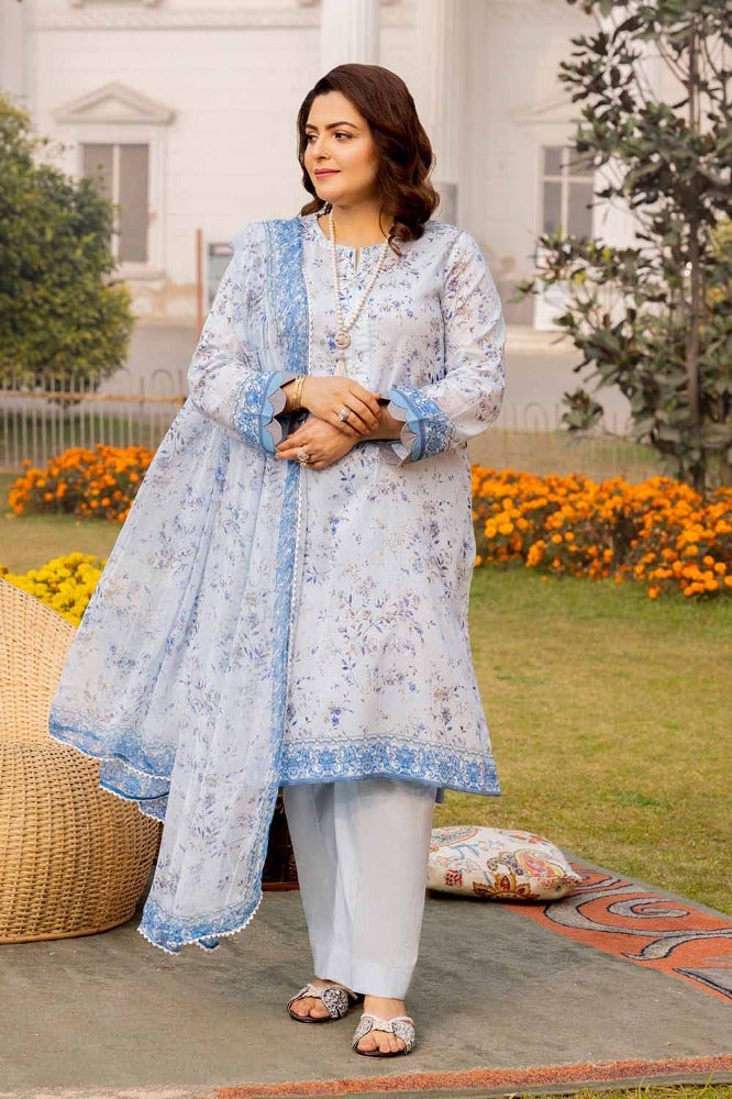 Gul Ahmed 3 Piece Custom Stitched Suit - Blue - LB286329