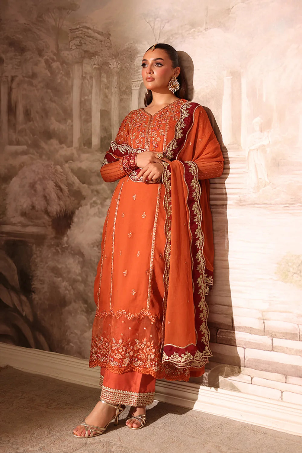 Azure 3 Piece Custom Stitched Suit - Orange - LB30972