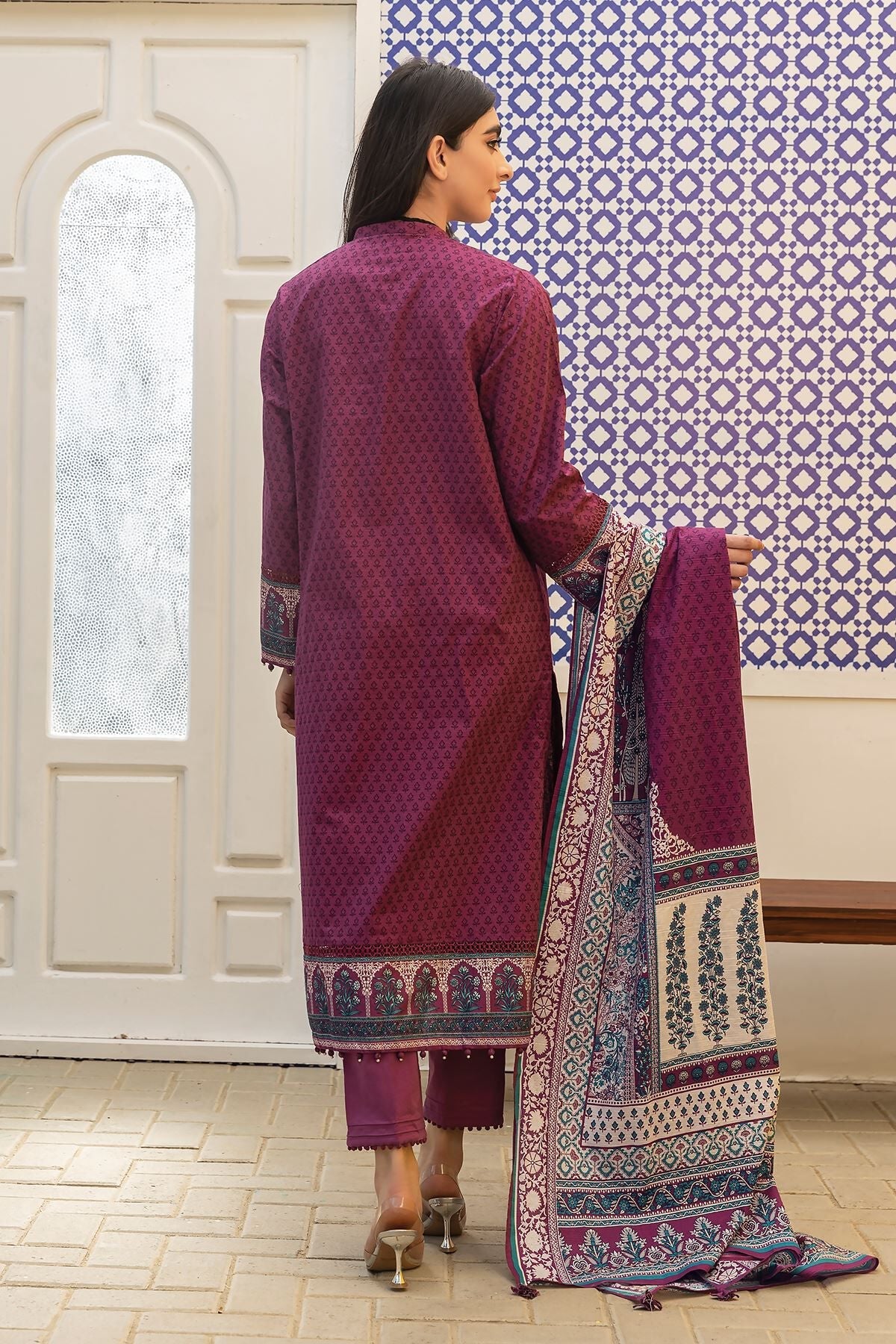 Khaadi 3 Piece Custom Stitched Suit - Purple - LB285568