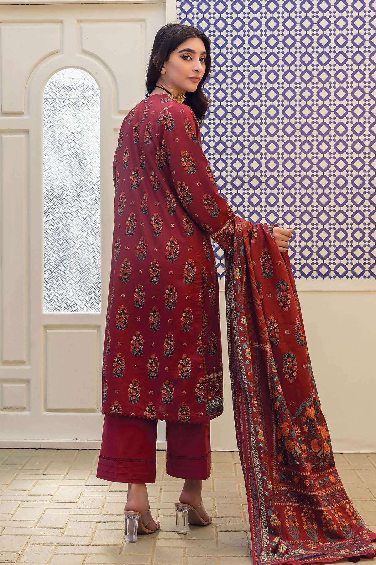 Khaadi 3 Piece Custom Stitched Suit - Maroon - LB285580