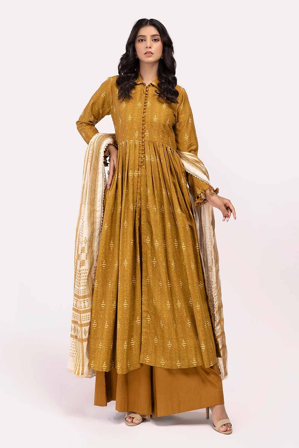 Gul Ahmed 3 Piece Custom Stitched Suit - Mustard - LB288010