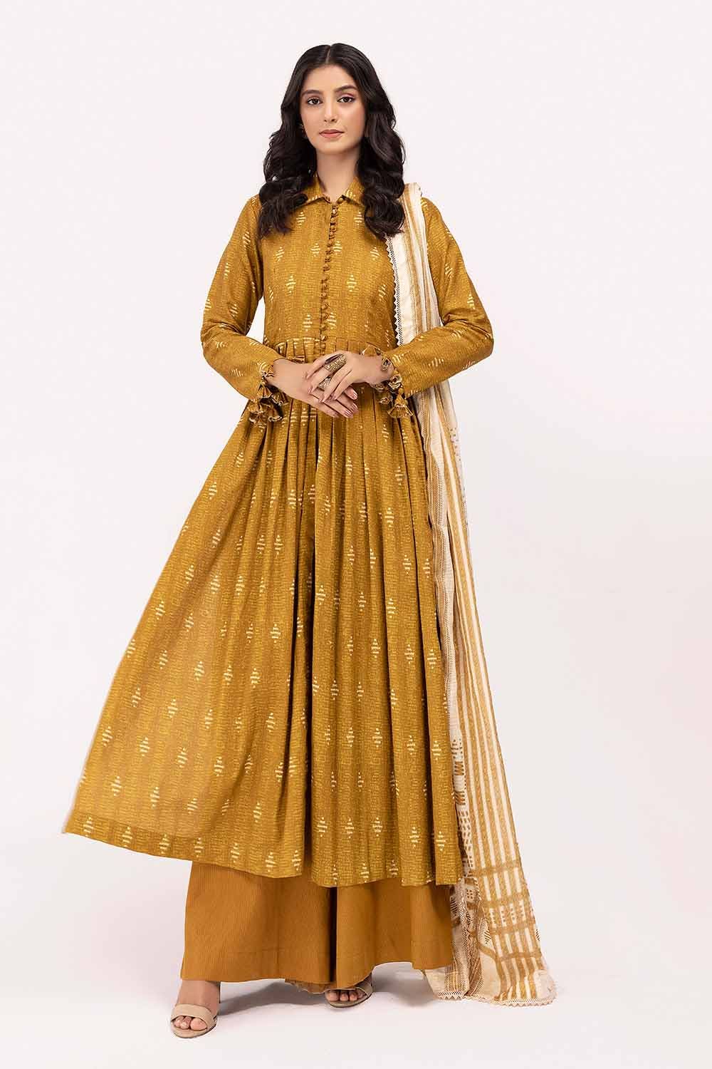 Gul Ahmed 3 Piece Custom Stitched Suit - Mustard - LB288010