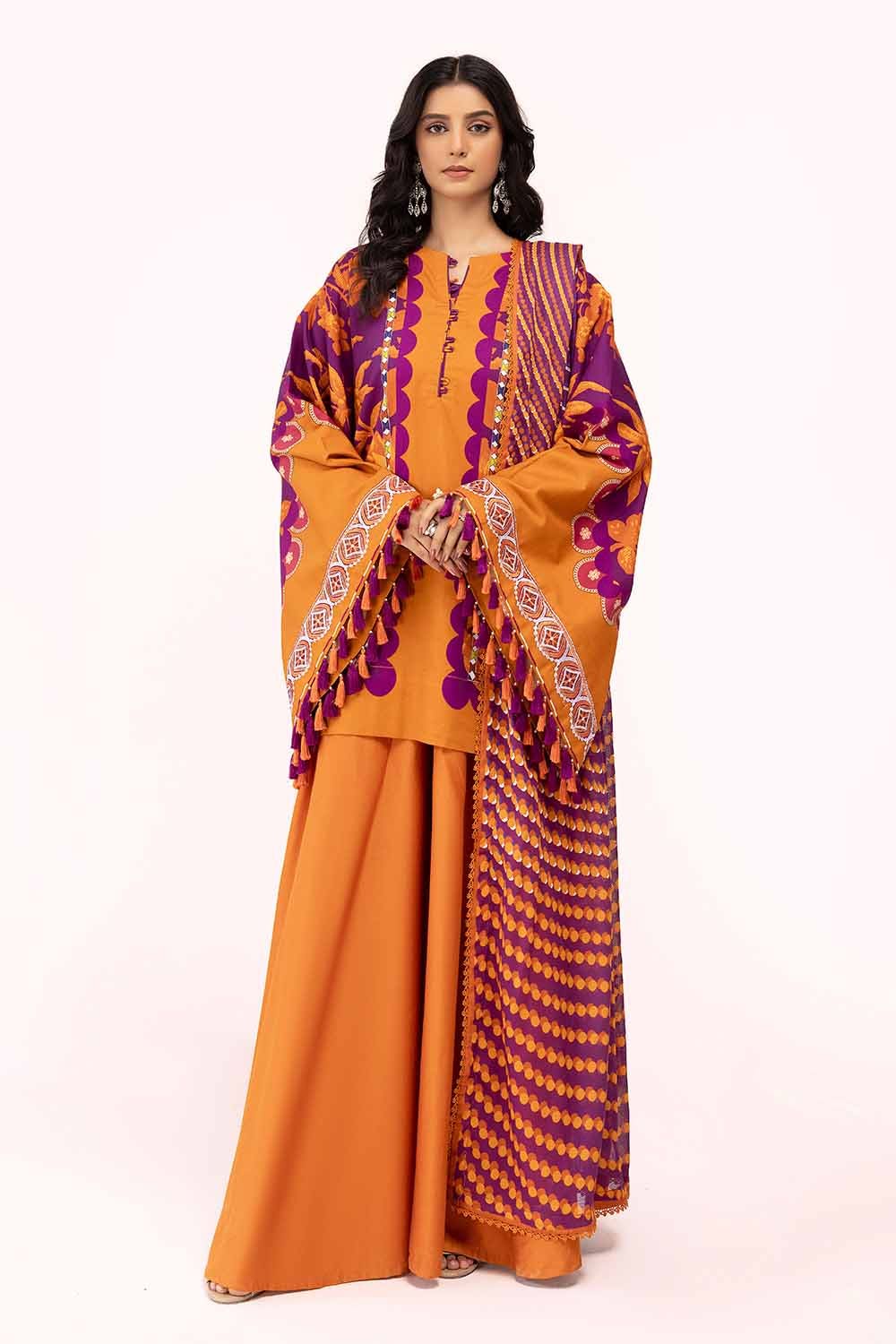 Gul Ahmed 3 Piece Custom Stitched Suit - Orange - LB287983