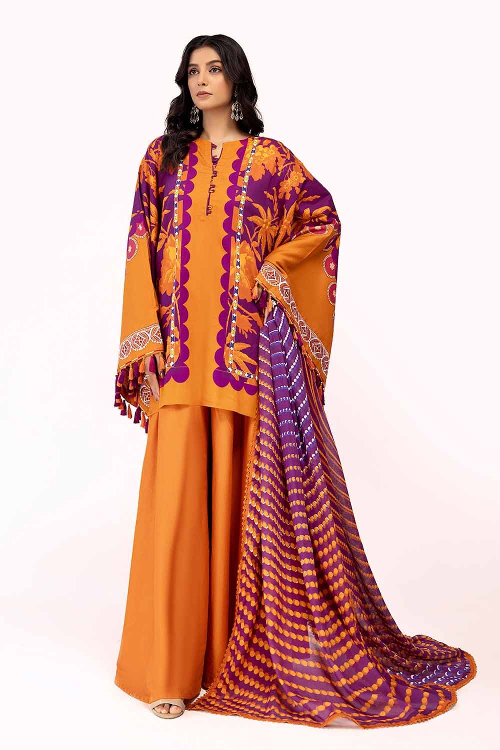 Gul Ahmed 3 Piece Custom Stitched Suit - Orange - LB287983