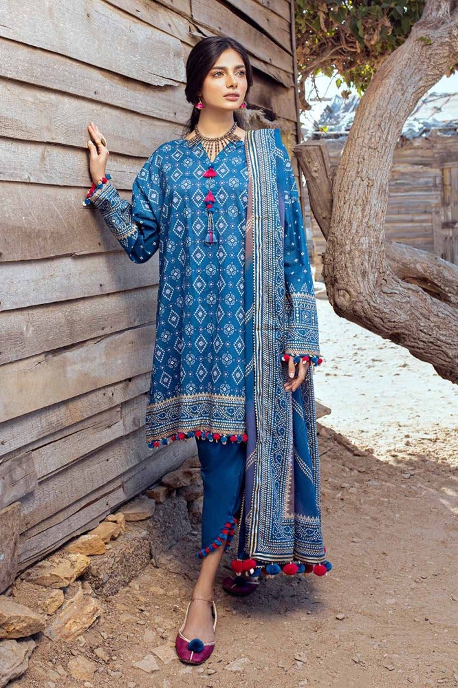 Gul Ahmed 3 Piece Custom Stitched Suit - Blue - LB286358