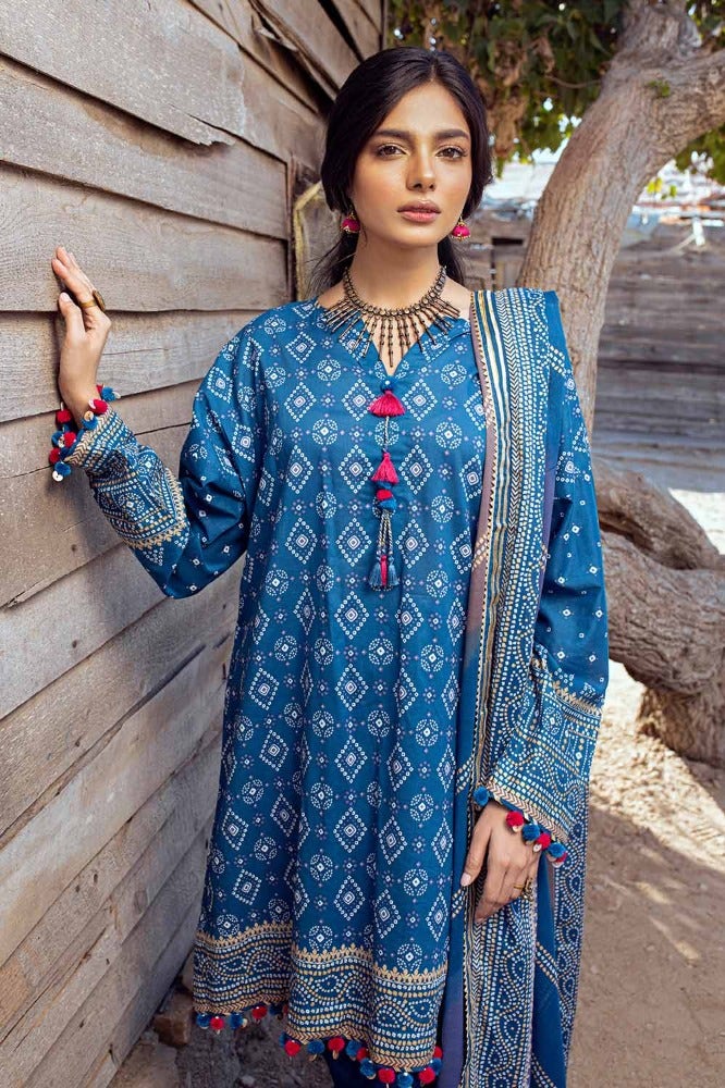 Gul Ahmed 3 Piece Custom Stitched Suit - Blue - LB286358