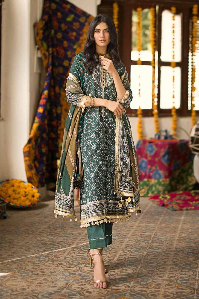 Gul Ahmed 3 Piece Custom Stitched Suit - Green - LB286359