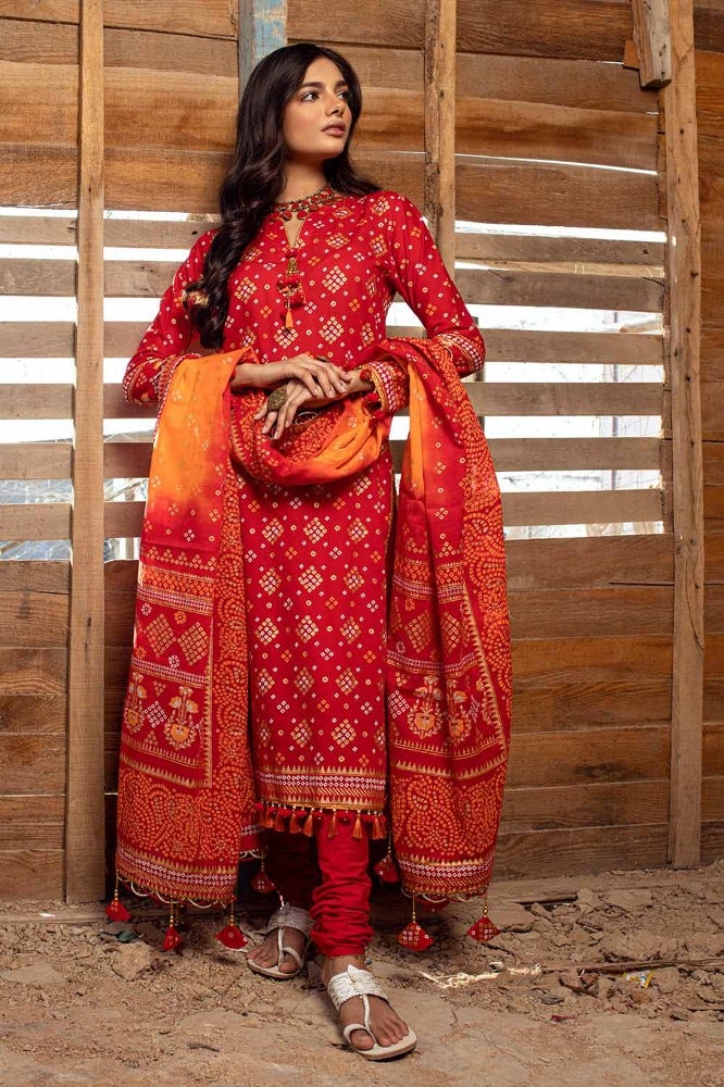 Gul Ahmed 3 Piece Custom Stitched Suit - Red - LB286370