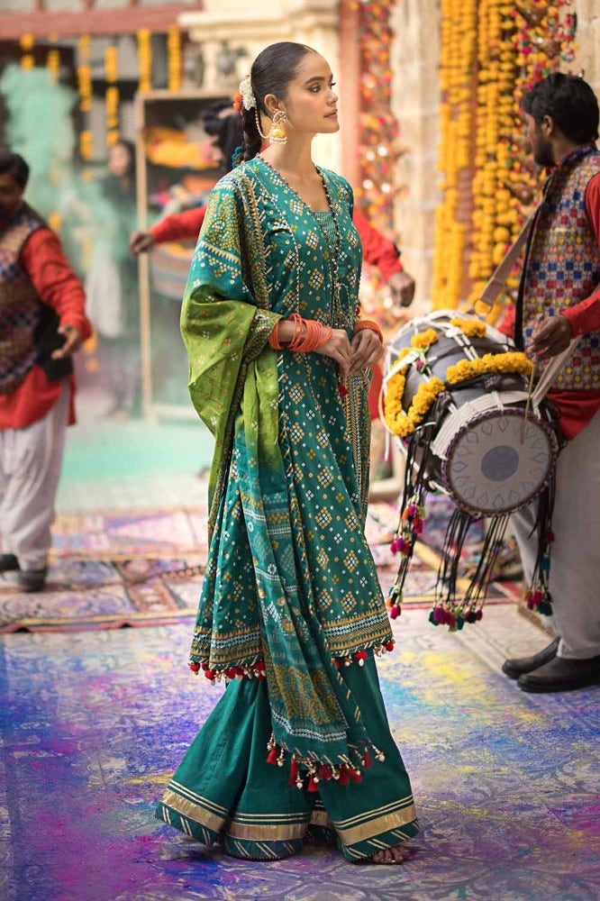 Gul Ahmed 3 Piece Custom Stitched Suit - Green - LB286371