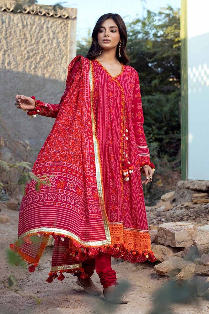 Gul Ahmed 3 Piece Custom Stitched Suit - Red - LB286336