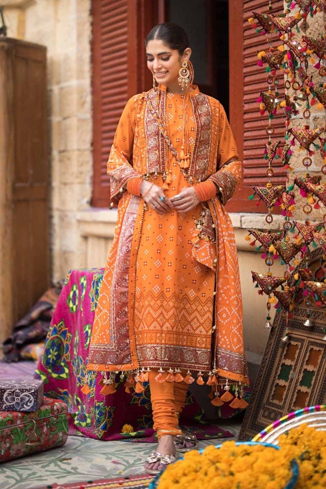 Gul Ahmed 3 Piece Custom Stitched Suit - Orange - LB286369