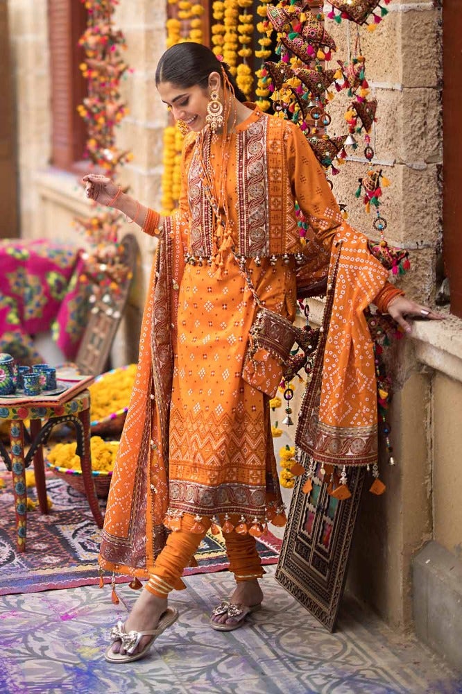 Gul Ahmed 3 Piece Custom Stitched Suit - Orange - LB286369