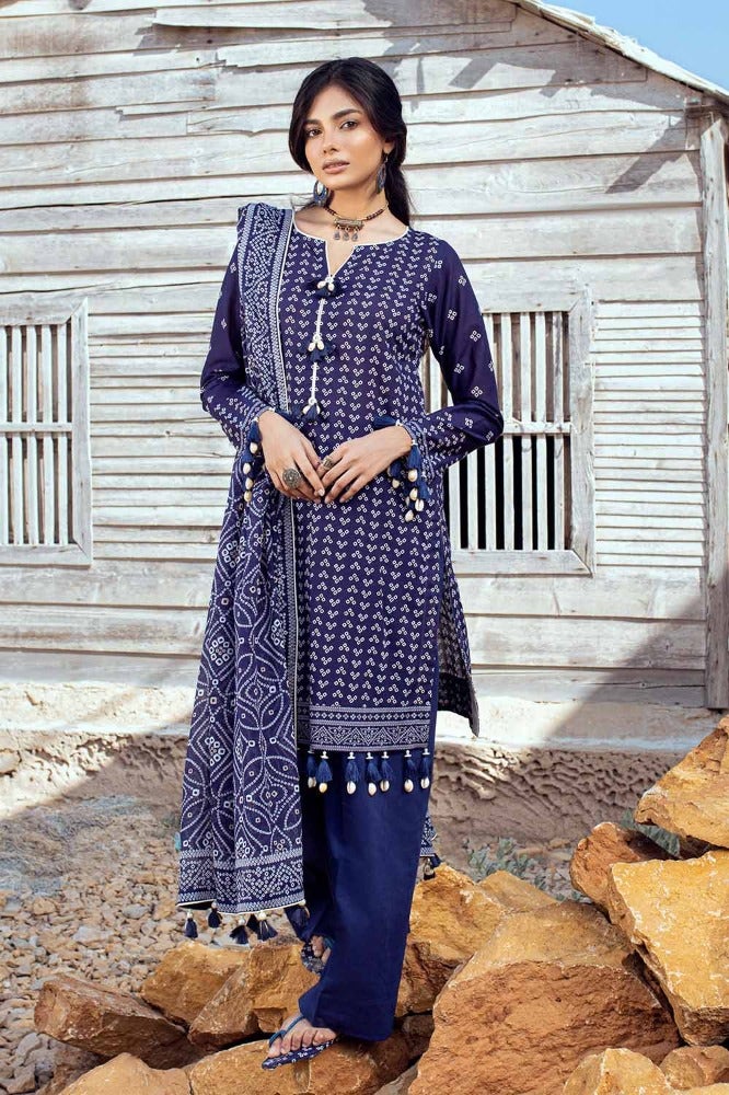 Gul Ahmed 3 Piece Custom Stitched Suit - Blue - LB286340