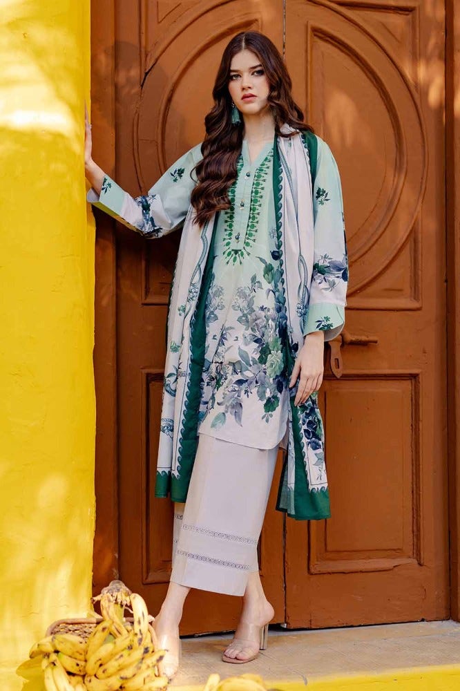 Gul Ahmed 3 Piece Custom Stitched Suit - Green - LB286222