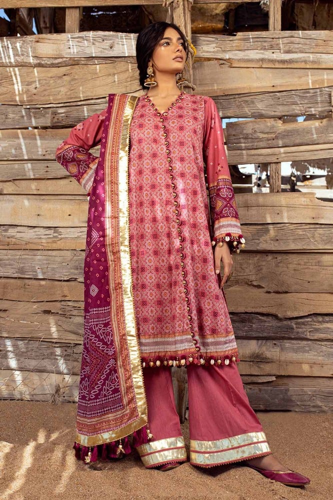 Gul Ahmed 3 Piece Custom Stitched Suit - Pink - LB286360