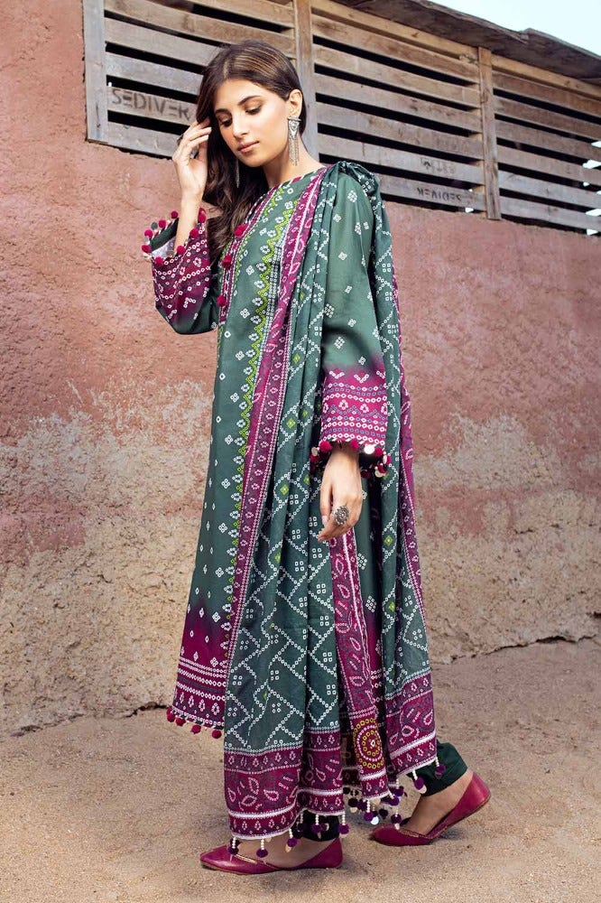 Gul Ahmed 3 Piece Custom Stitched Suit - Green - LB286352