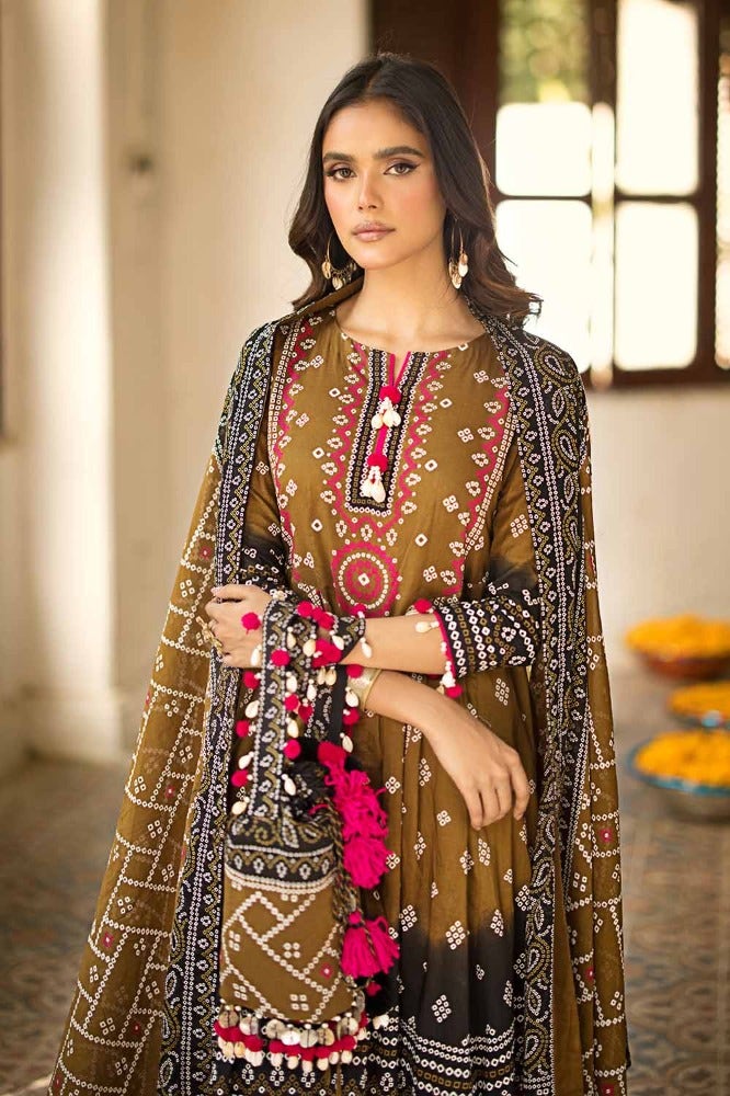 Gul Ahmed 3 Piece Custom Stitched Suit - Brown - LB286353