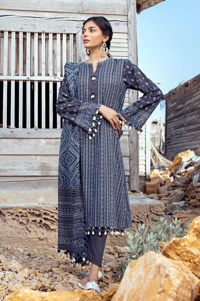 Gul Ahmed 3 Piece Custom Stitched Suit - Gray - LB286354