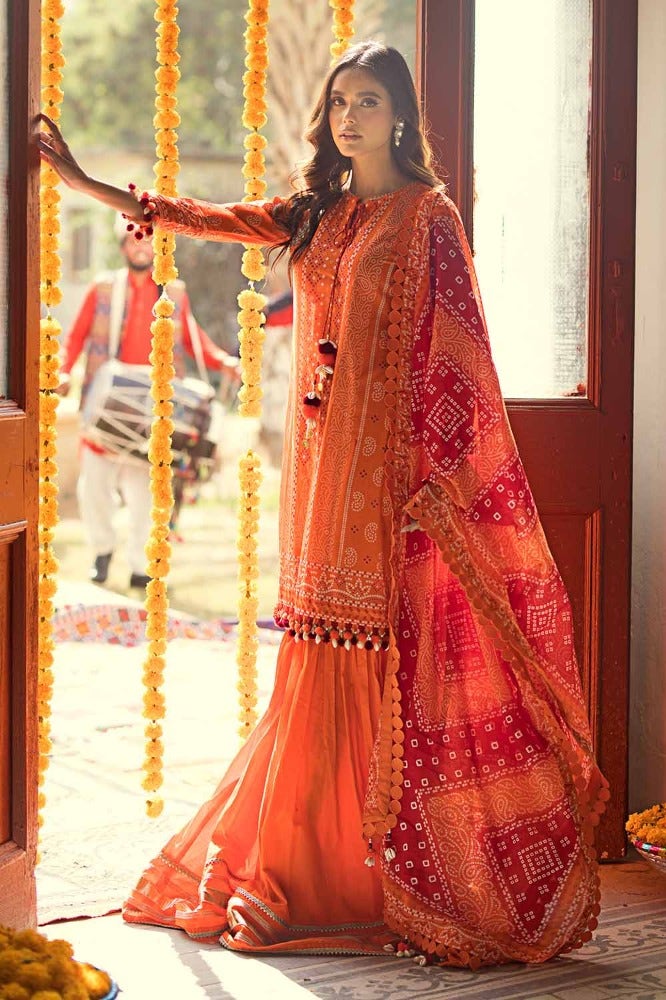 Gul Ahmed 3 Piece Custom Stitched Suit - Orange - LB286345