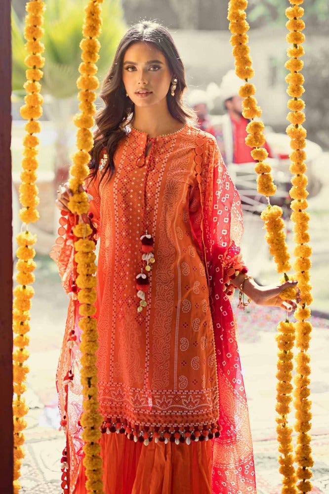 Gul Ahmed 3 Piece Custom Stitched Suit - Orange - LB286345