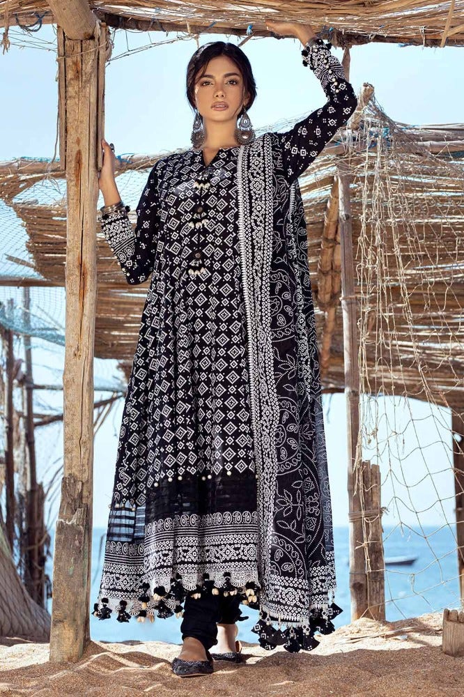 Gul Ahmed 3 Piece Custom Stitched Suit - Black - LB286372