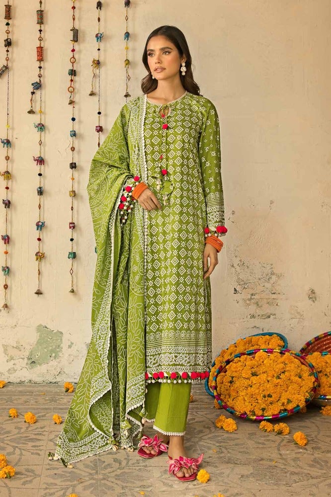 Gul Ahmed 3 Piece Custom Stitched Suit - Green - LB286373