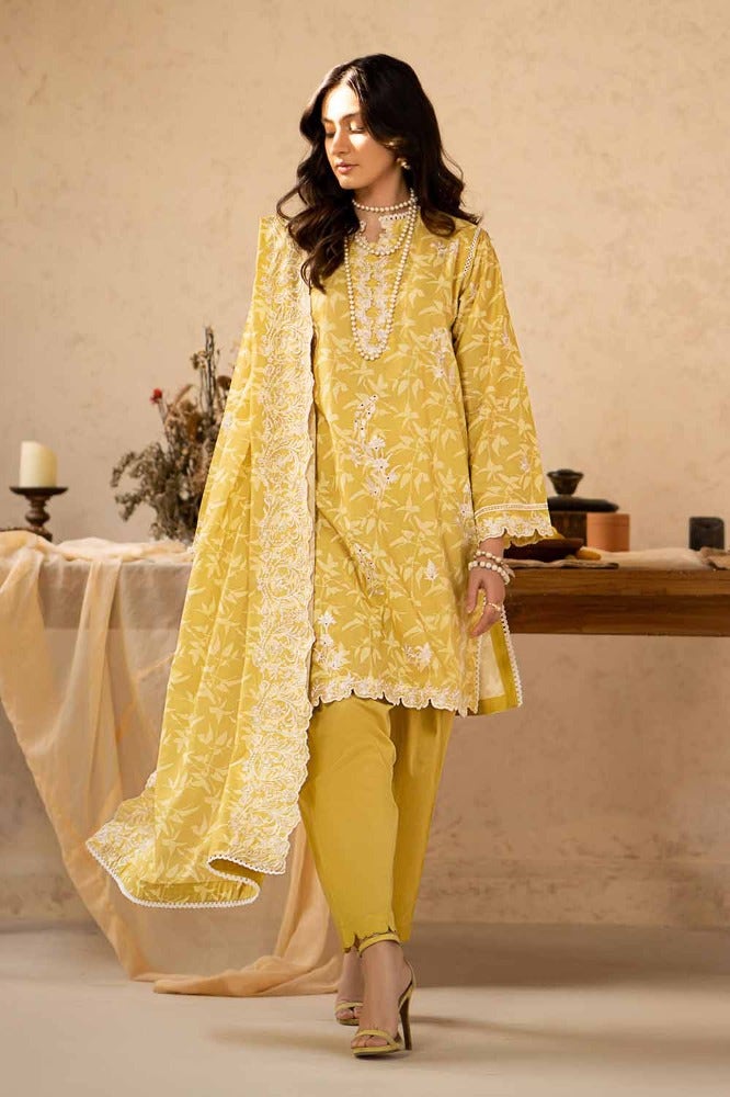 Gul Ahmed 3 Piece Custom Stitched Suit - Yellow - LB286219