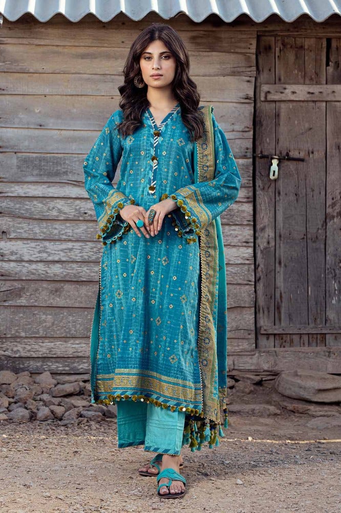 Gul Ahmed 3 Piece Custom Stitched Suit - Blue - LB286366