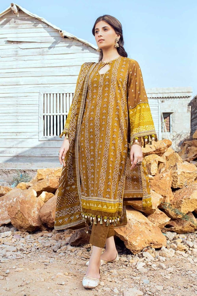 Gul Ahmed 3 Piece Custom Stitched Suit - Brown - LB286346