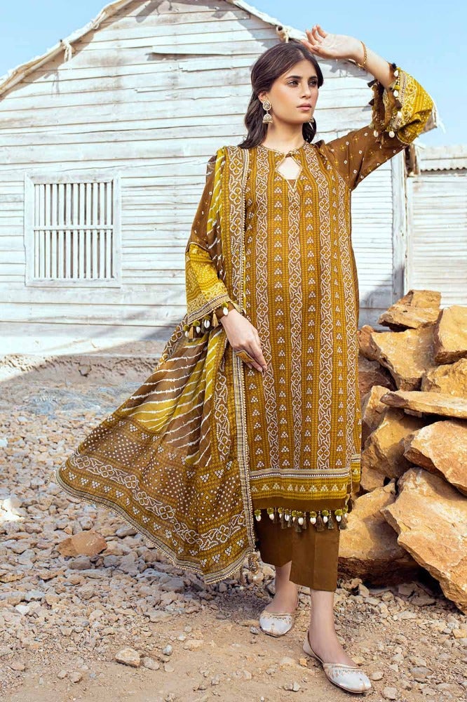 Gul Ahmed 3 Piece Custom Stitched Suit - Brown - LB286346