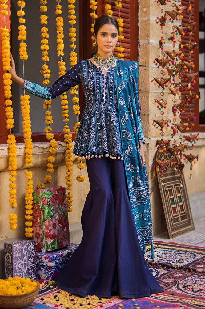 Gul Ahmed 3 Piece Custom Stitched Suit - Blue - LB286347