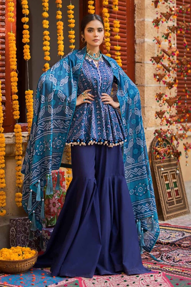 Gul Ahmed 3 Piece Custom Stitched Suit - Blue - LB286347