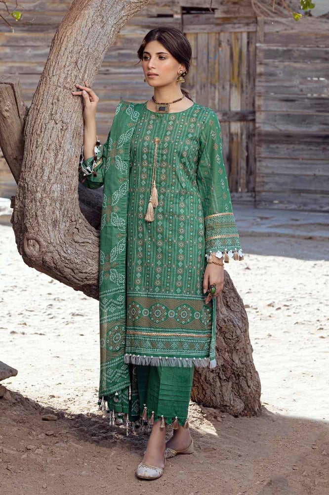 Gul Ahmed 3 Piece Custom Stitched Suit - Green - LB286348