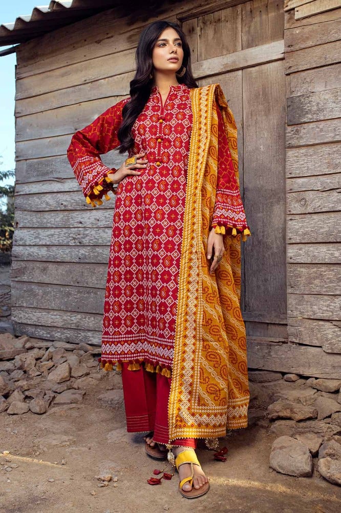 Gul Ahmed 3 Piece Custom Stitched Suit - Red - LB286350